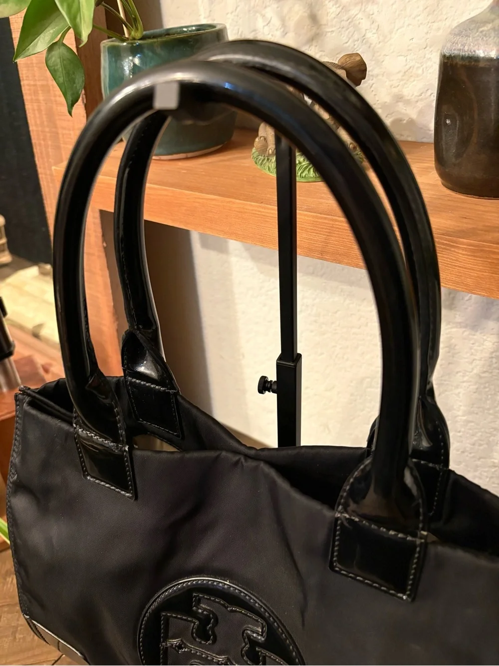 Tory Burch Black Nylon Tote with Patent Trim and Logo - Picture 3 of 8